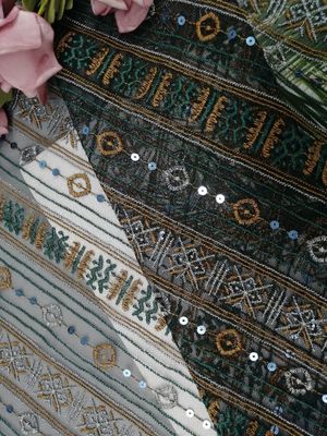 Pola Geometris Renda Berwarna Kain Bordir Payet Voile