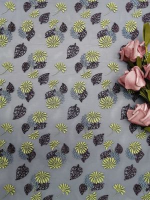 125 CM 3D Kain Renda Bunga Berwarna Voile Bordir Metalic Tulle