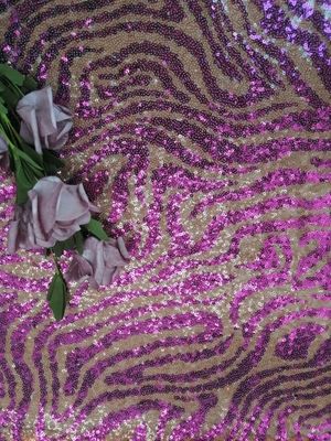 Pola Harimau Hewan Desain Bordir Payet Renda Kain Warna Ungu