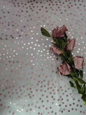 Kain Bordir Payet Transparan Merah Muda Organza Tulle Untuk Pakaian