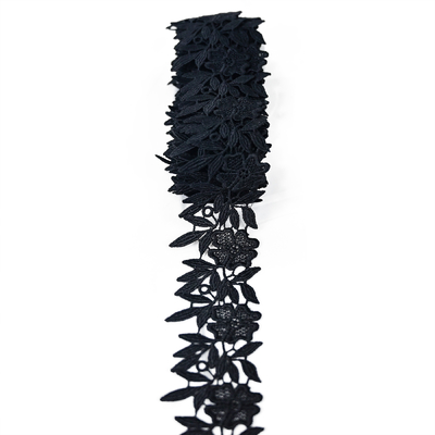 2.3 "Hitam Polyester Lace Trim Scalloped Edge Ribbon Crochet Bordir Untuk Pakaian