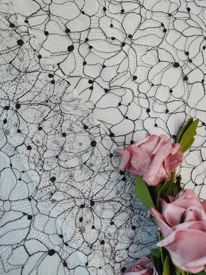 Benang Hitam Cording Two Tone Lace Fabric Bordir 142cm Lebar