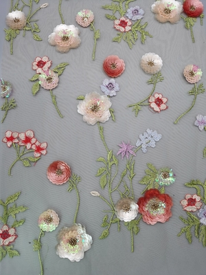 Kain Bordir Payet Warna-warni 3D Floral Seuqin Beaded Lace Fabric