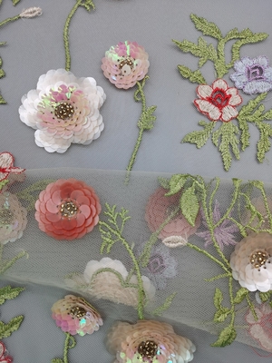 Kain Bordir Payet Warna-warni 3D Floral Seuqin Beaded Lace Fabric