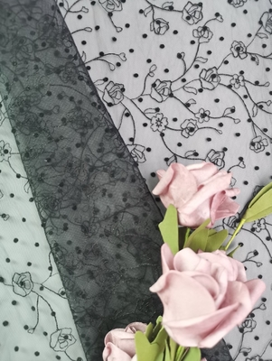 Kain Renda Mewah Tulle Berbondong-bondong Kain Bordir Bunga Hitam