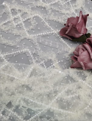 3D Bunga Payet Kain Bordir Bridal Net Tulle Lace Fabric dengan Payet