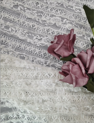 Putih Lembut Tulle 100% Polyester Kain Renda Bordir 3D
