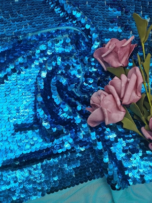 51 ''Bentuk Cangkang Biru Cerah Payet Kain Jala Bordir Untuk Pesta