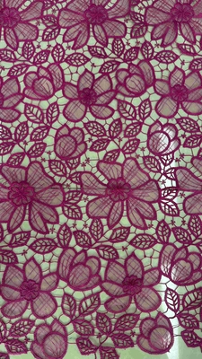 Fushcia Chemical Floral Bordir Kain Renda Lebar 119CM