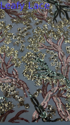 Daun Sequin bordir renda kain tahan lama dan elegan kain mewah pesta pernikahan acara Sequin bordir kain