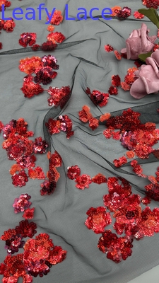 Koleksi Baru Sequin Merah Kain renda bordir 3D Bunga Elegant Kain bordir pernikahan