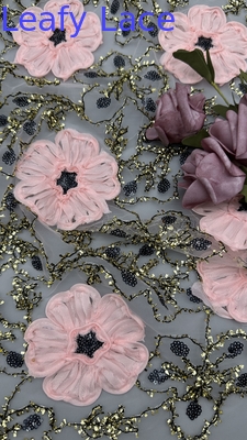 Kain renda bertali berdaun Sequin bordir renda berkualitas tinggi Kain bordir elegan