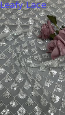 Kain Bunga 3D Daun Sequin Elegant Mesh Lace Kain Mewah Pesta Malam Kain