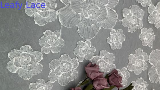 Gaya Vintage Kain renda bordir 3D Bunga Putih Tulle renda untuk proyek pernikahan pengantin