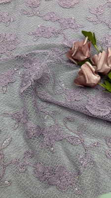 Daun bordir renda kain jaring produk Factoty mewah untuk gaun pengantin gaun