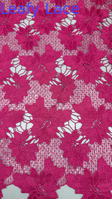 Kain Renda Guipure Gaya Daun Merah Muda Bordir untuk Gaun Pesta Pernikahan Pengantin