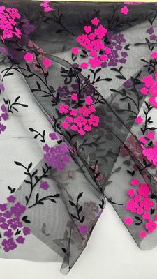 Wintersweet Transparent Design Flocked Customized for Elegant Leafy Party Fabric