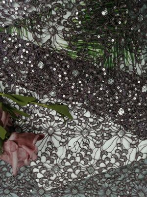 Bahan Kimia Kain Bordir Metalik Glitter Lace Payet