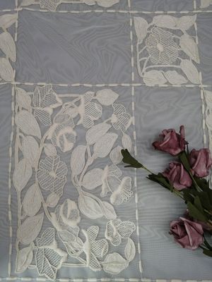 Beige Cotton Bordir Corded Fabric Bed Floral Tulle Cloth