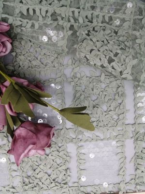 ODM Hijau Transparan Payet Crochet Lace Fabric Corded Mesh