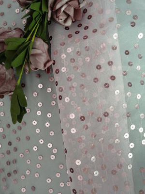 Kain Bordir Payet Transparan Merah Muda Organza Tulle Untuk Pakaian