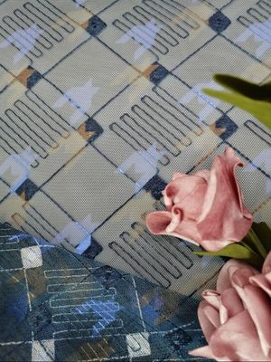 Warna Navy 125CM Digital Printed Lace Fabric Grid Tulle
