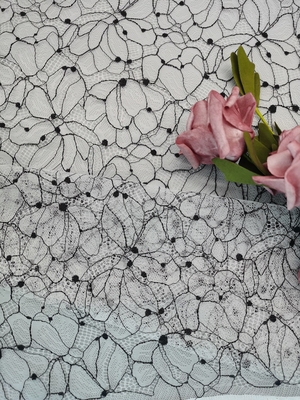 Benang Hitam Cording Two Tone Lace Fabric Bordir 142cm Lebar