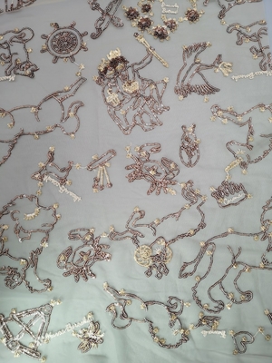 Warna Champagne Payet Kain Bordir Gadis Gaun Renda Mesh Payet