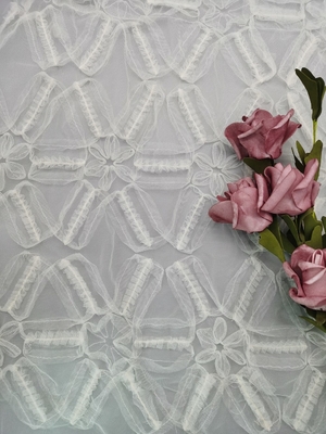 Kain Renda Crochet Putih 3D Floral Lace Fabric Mesh Cording Bordir