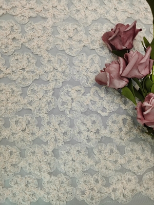 Pink 3D Floral Crochet Lace Fabric Foil dilapisi Bordir Anak Dress Lace